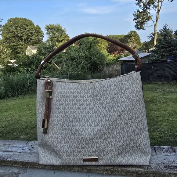 Michael Kors Lexington MK Signature Cream Brown Tote Shoulder Bag Tote Purse - Picture 2 of 12